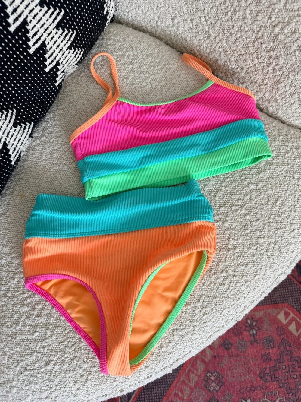 Beach Riot Little Eva & Emmie Set Aqua Haze Colorblock girls swim bikini 5/6